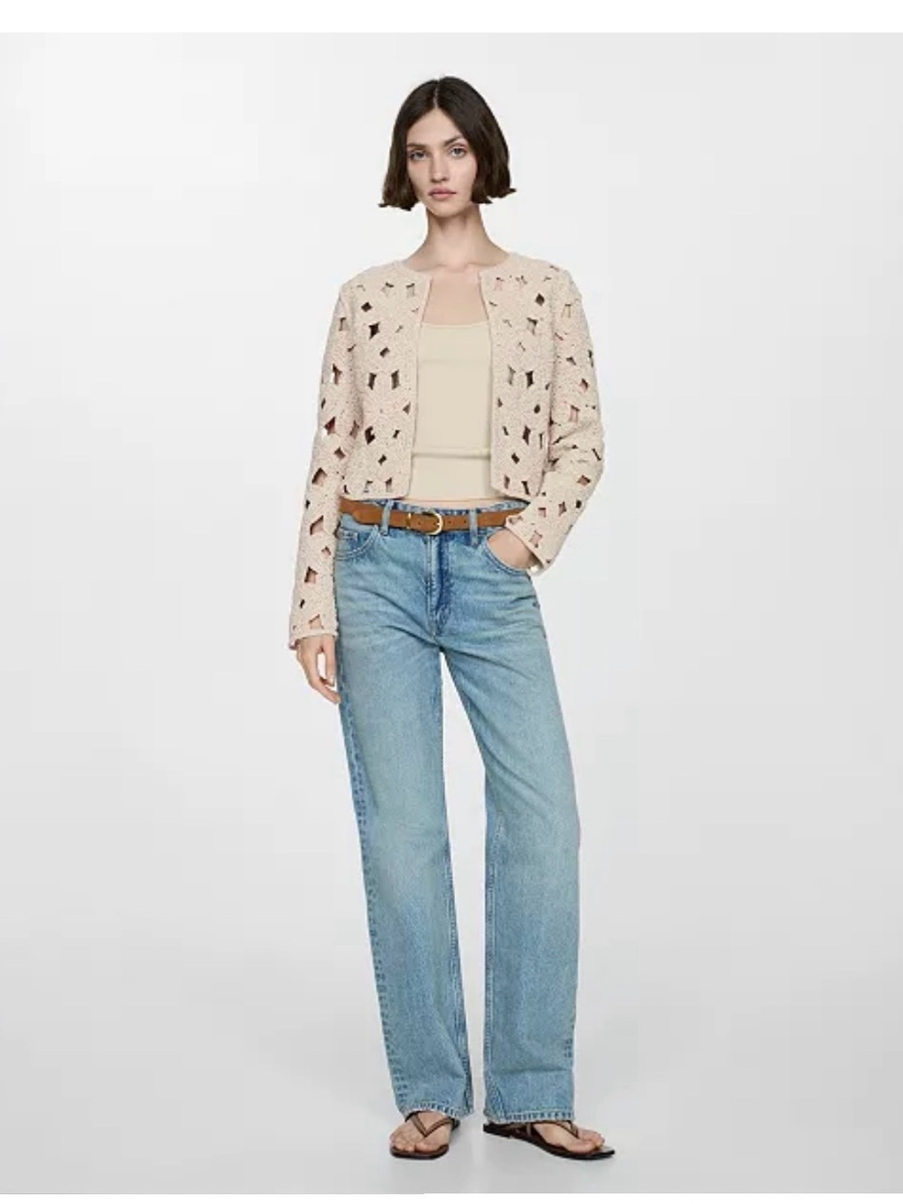 Mango Crochet Jacket with Openwork Details